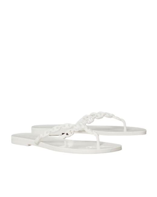 Tory Burch White Gemini Link Jelly Flip-Flops