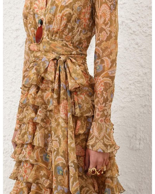 Zimmermann Natural Ruffled Wrap Dress
