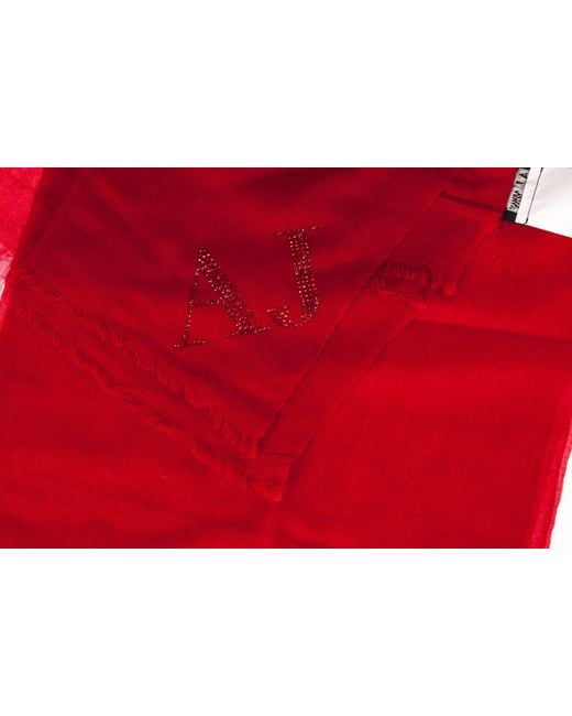 Armani Jeans Red Long Fringed Scarf for men