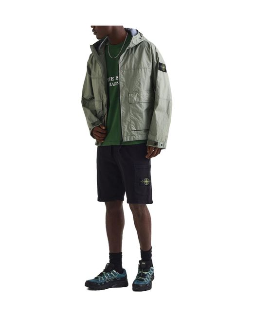 Stone Island Green Windproof Long Coat for men