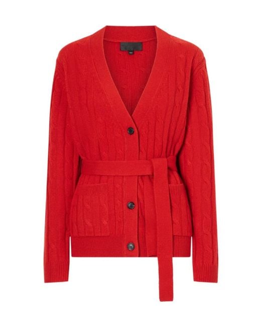 Nili Lotan Red Tirza Belted Cable-Knit Cashmere Cardigan