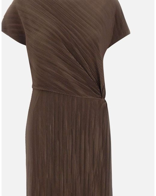 Vince Brown Pleated Knot-Waist Midi Dress