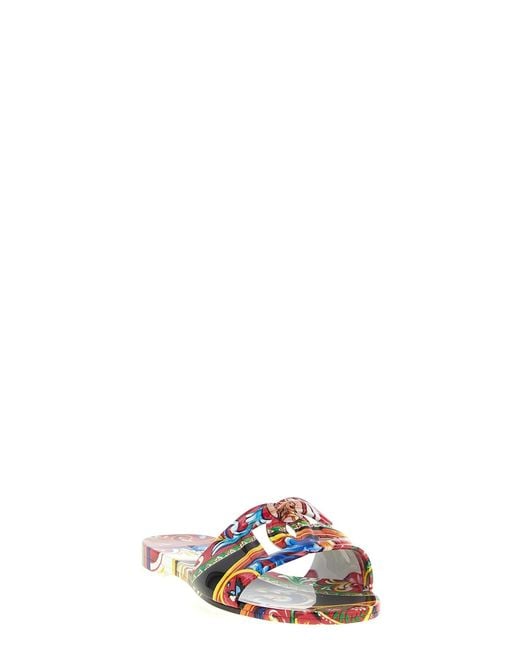 Dolce & Gabbana White Carretto-Print Slides