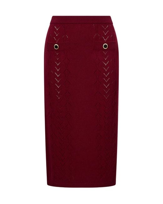 Alessandra Rich Red Lace-Knit Midi Skirt