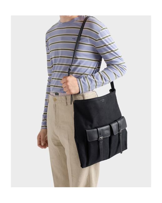 Prada Black Route Canvas And Leather Shoulder Bag for men