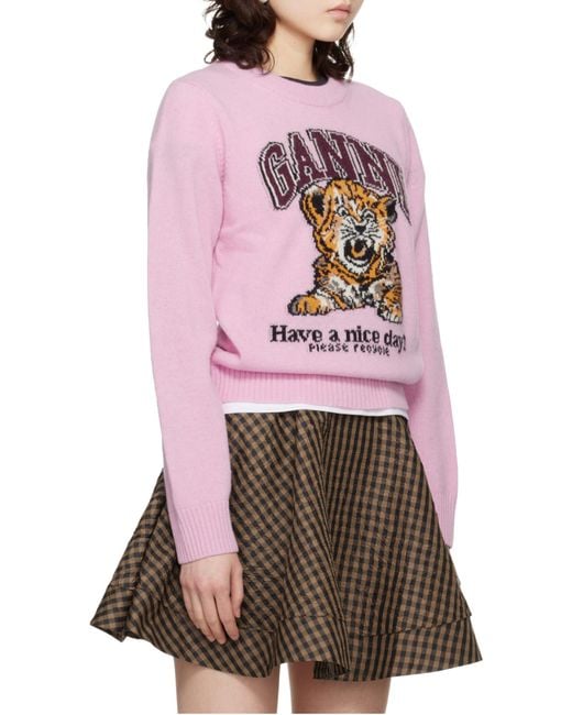 Ganni Pink Rabbit Graphic Crewneck Jumper