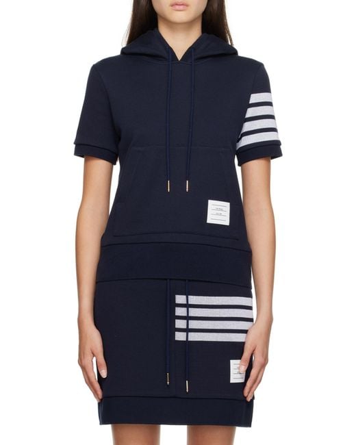 Thom Browne Blue Short-Sleeved Drawstring Hoodie