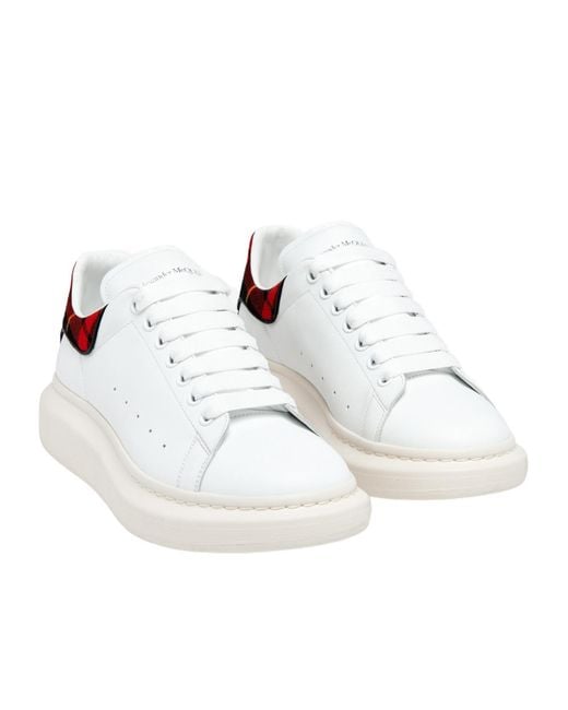 McQueen White Leather Tartan-Trim Oversized Sneakers for men