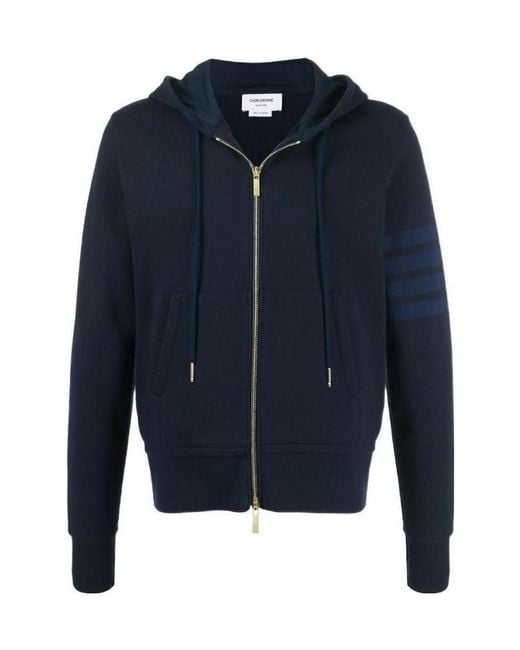 Thom Browne Blue Tonal-Bar Hooded Jacket for men