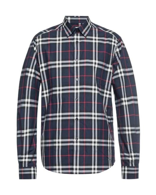 Burberry Blue Vintage Check Cotton Poplin Shirt for men