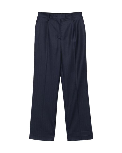 Prada Blue Pleated Belted Trousers