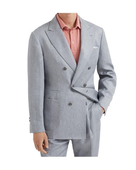 Brunello Cucinelli Gray Double-Breasted Linen Blazer for men