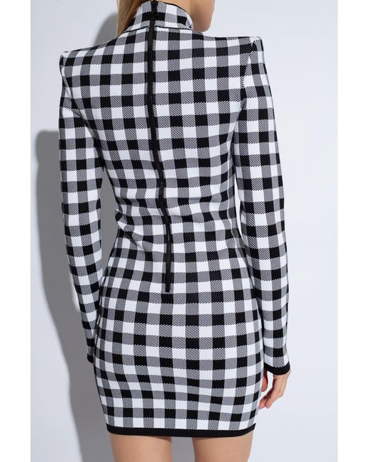 Balmain White Gingham Fine Knit Dress