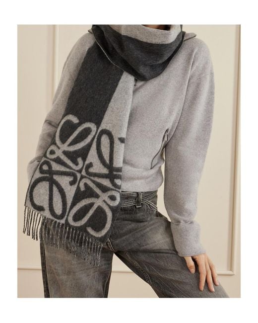 Loewe Gray Tassel Jacquard Scarf