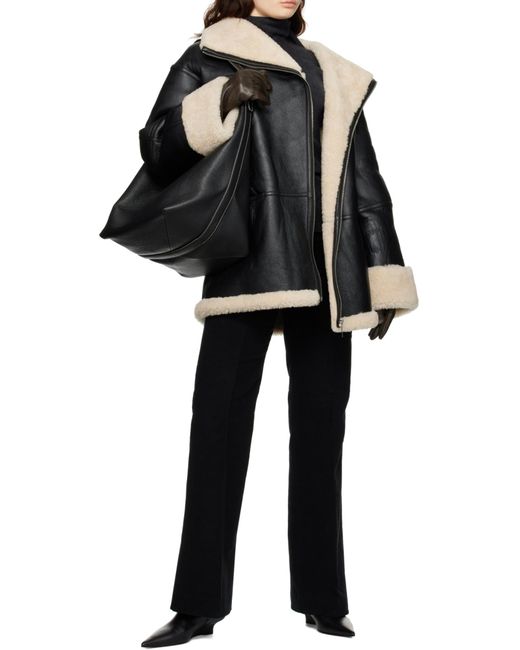 Totême  Black Totême Signature Zip-Up Leather Jacket