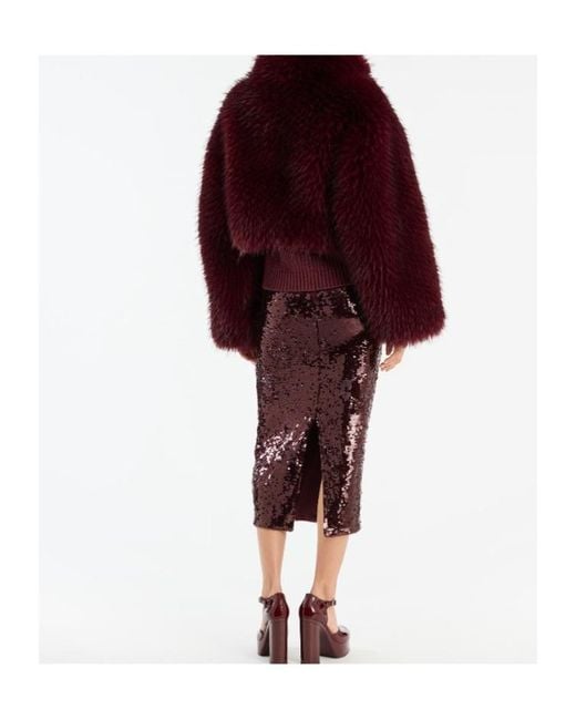 ROTATE BIRGER CHRISTENSEN Purple Burgundy Midi Skirt With Sequined Finish