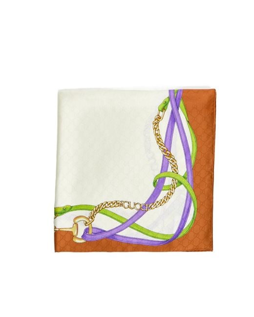 Gucci White Printed Silk Yoke Scarf