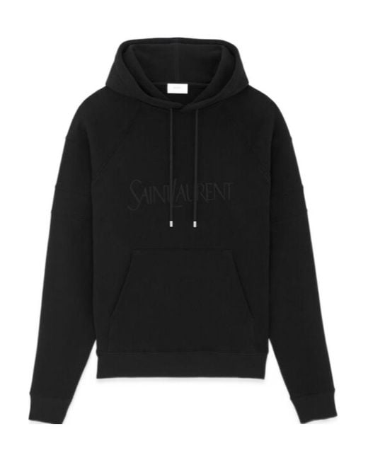Saint Laurent Black Logo Detailed Drawstring Hoodie