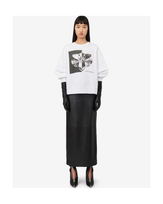 McQueen Gray Ghost Orchid Printed Crewneck Sweatshirt