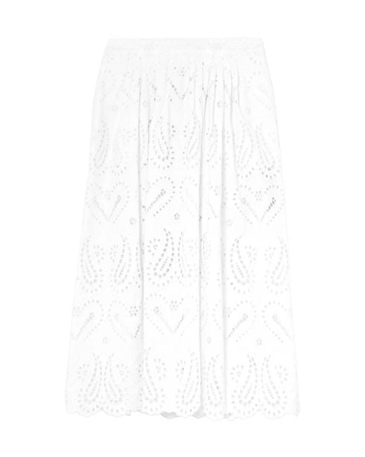 Etro White Cotton-Blend Poplin Midi Skirt