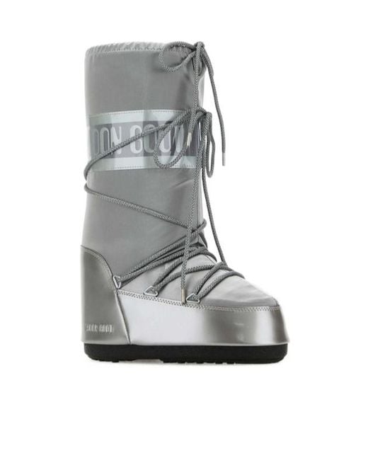 Moon Boot Gray Icon Glance Satin Lace-Up Snow Boots