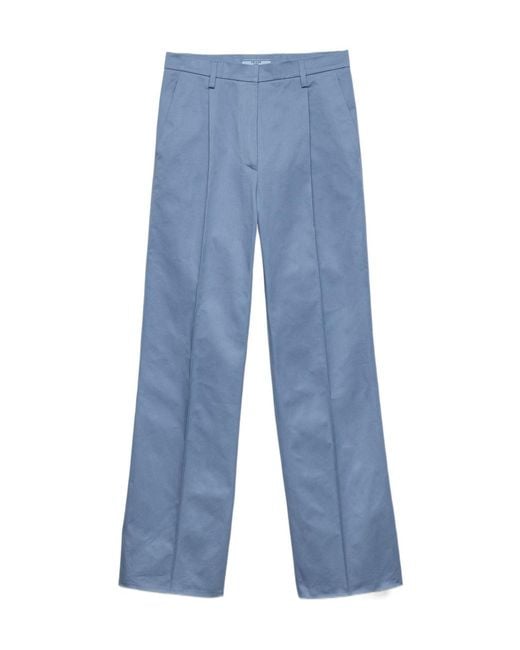 Prada Blue Pleated Straight-Leg Pants