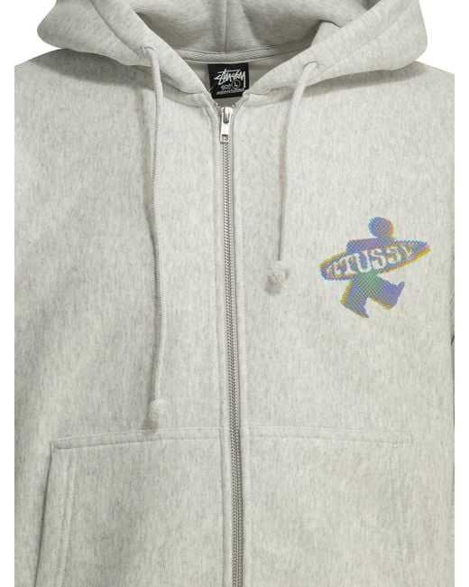 Stussy Gray Stüssy Pixel Logo Zip Hoodies for men