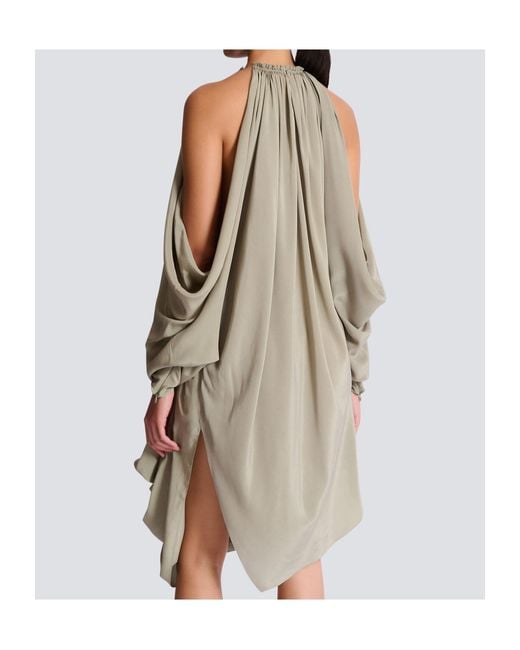 Balmain White Draped Asymmetric Hem Dress