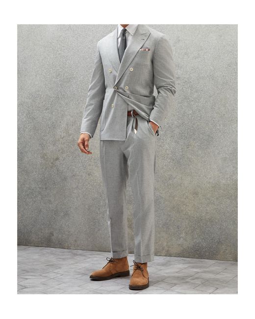 Brunello Cucinelli Gray Double-Breasted Tailored Blazer for men