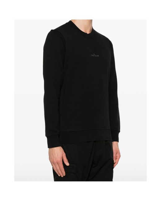 Stone Island Black Logo Printed Crewneck Sweatshirt for men