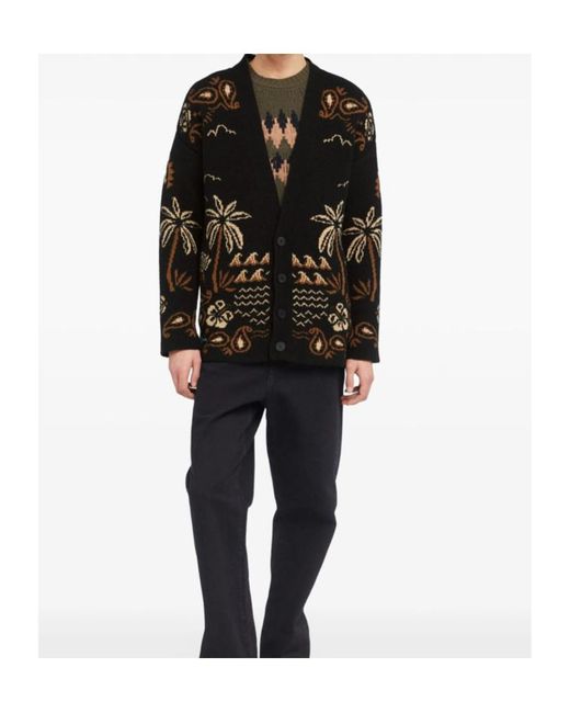 Alanui Black Glimpse Of Eden Palm-Tree Paisley Cardigan for men
