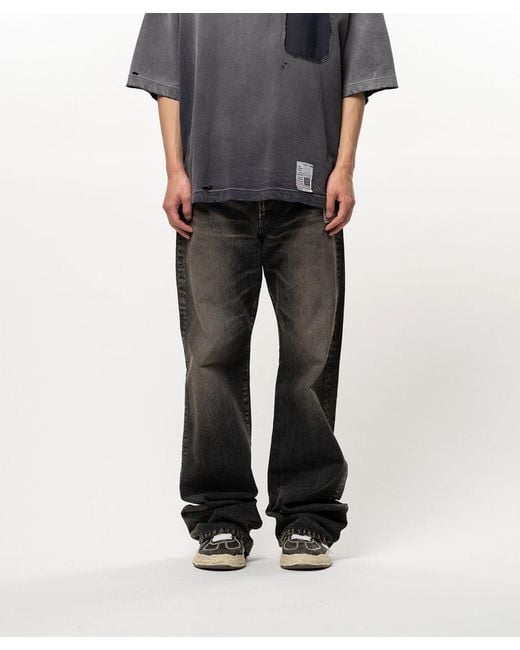 Maison Mihara Yasuhiro Black Patch-Detail Whiskered Jeans for men