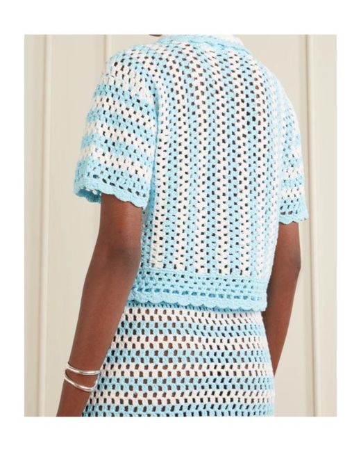 Jonathan Simkhai Blue Striped Crochet Shirt
