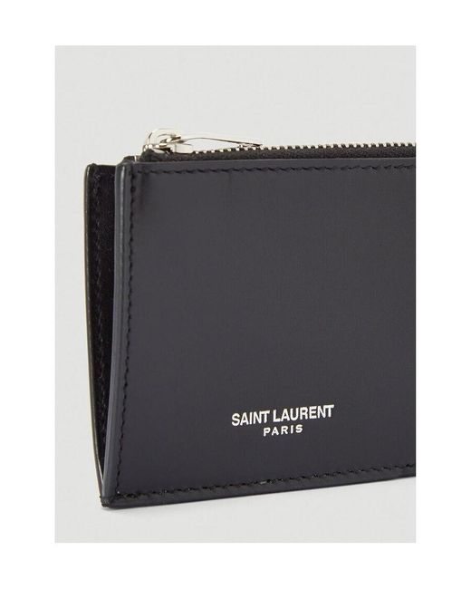 Saint Laurent Black Logo Detailed Zip-Up Cardholder for men