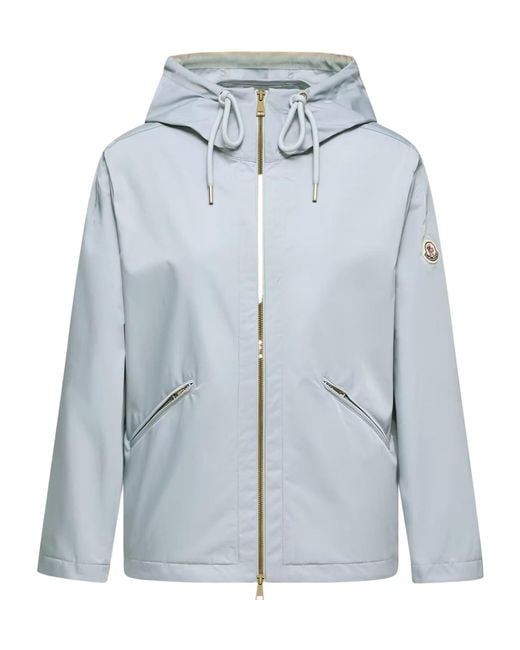 Moncler Blue Logo Patch Zip-Up Hooded Jacket