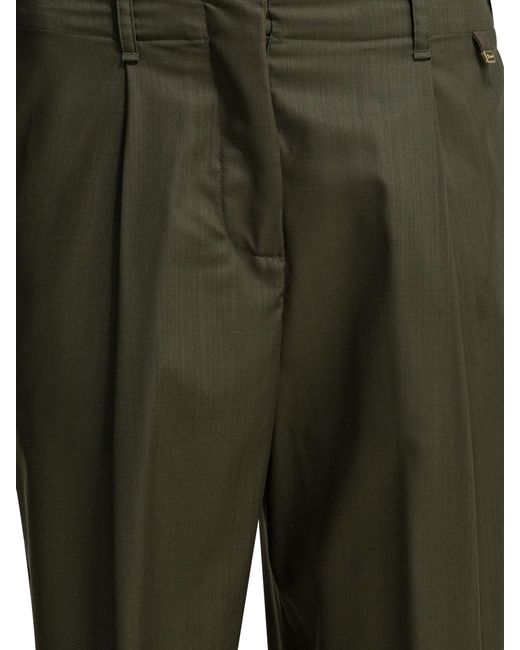 Herno Green Pleated Straight-Leg Pants