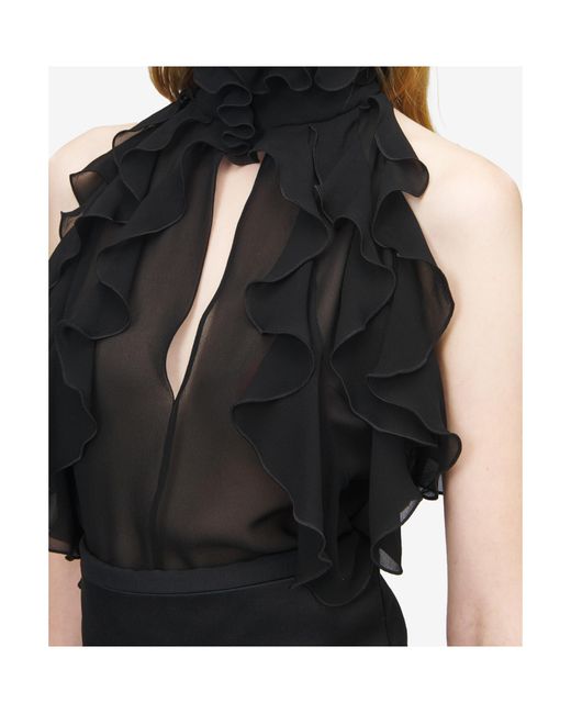 McQueen Black Silk Ruffled Top