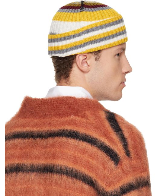 Marni Orange Striped Ribbed Knit Hat for men