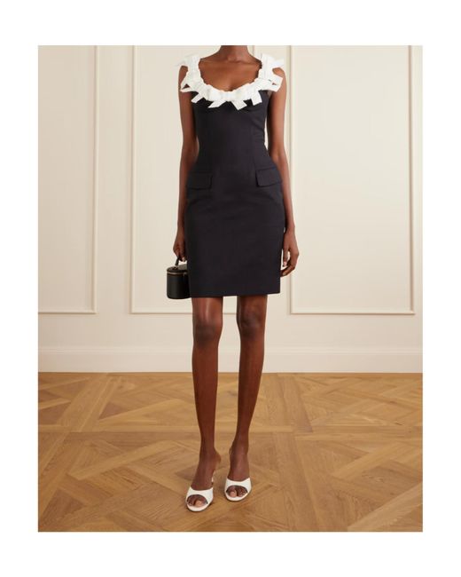 ShuShu/Tong Black Bow-Detailed Grain De Poudre Mini Dress
