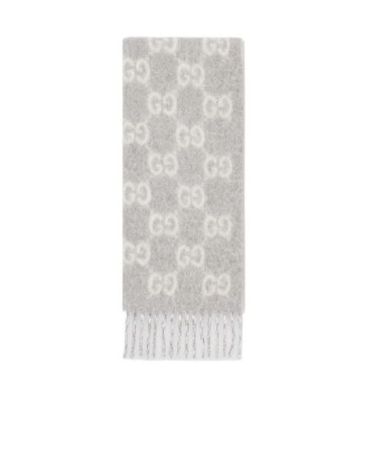 Gucci White Gg Alpaca Wool Blend Scarf