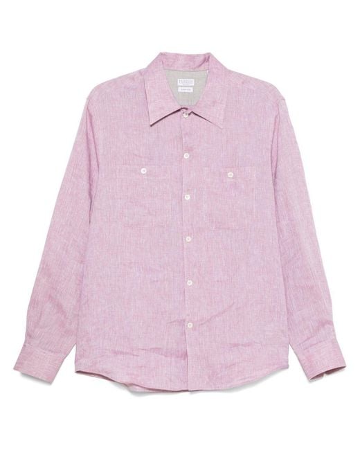 Brunello Cucinelli Pink Linen Shirt for men