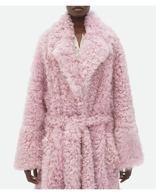Bottega Veneta Pink Belted Waist Shearling Coat