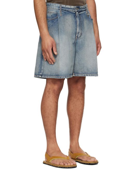 Wooyoungmi Blue Pleated Denim Shorts for men