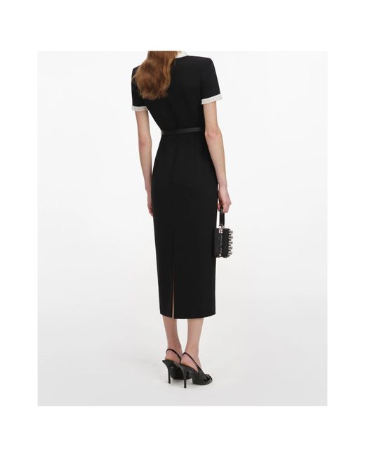 Self-Portrait Black Crepe Contrast Frill Midi Dress