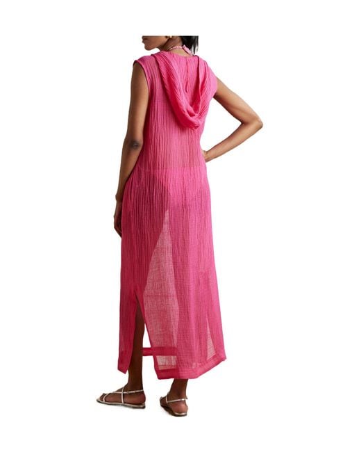Lisa Marie Fernandez Pink Hooded Crinkled Linen-Blend Gauze Maxi Dress
