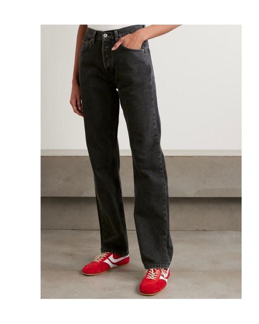 Re/done Black Pocketed Straight-Leg Jeans