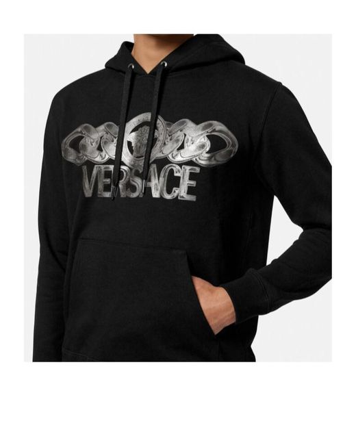 Versace Black Medusa On Chain Drawstring Hoodie for men