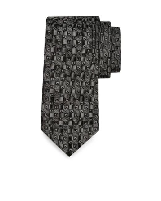 Ferragamo White Gancini Silk Jacquard Tie for men