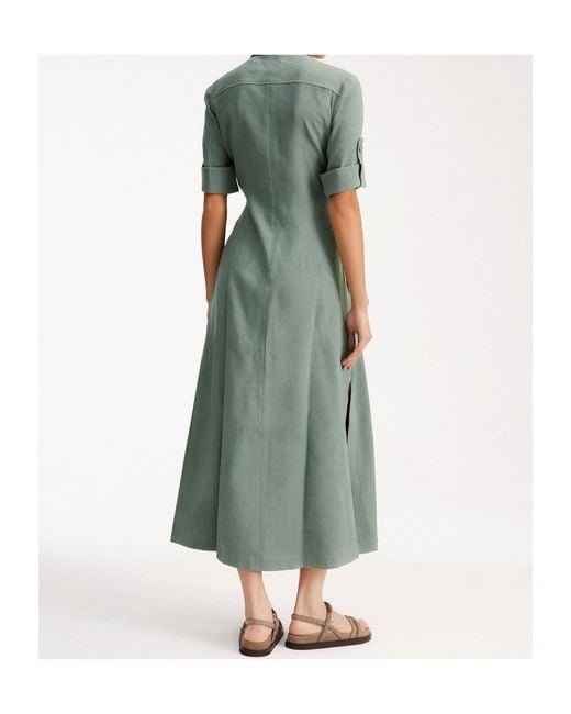 Marella Green Stretch Linen And Viscose Shirt Dress