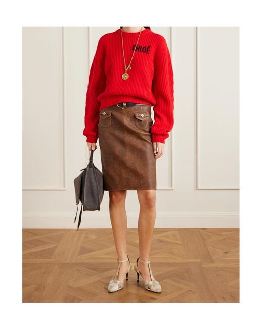 Chloé Brown Horsebit Buckle Midi Skirt